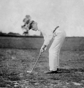 circa 1916: Woodrow Wilson (1856 - 1924), the 28th President of the United States of America (1913 - 1921) playing golf. A Democrat, he kept America out of the 1st World War until 1917. He received the Nobel Peace Prize in 1919. Born in Virginia he became Governor of New Jersey in 1910. In 1919 he had a stroke, from which he never fully recovered. (Photo by Hulton Archive/Getty Images)